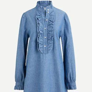 JCREW Ruffle-front chambray dress